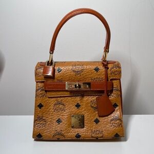 MCM RARE Visetos Kelly Mini Handbag Brown Leather Shoulder Crossbody Bag vintage
